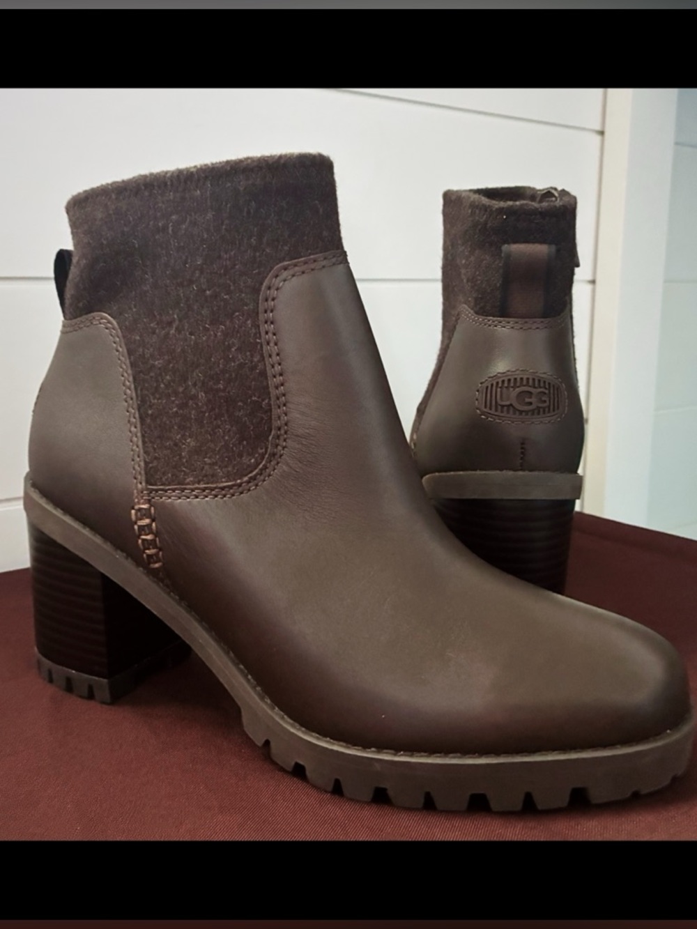 UGG Dark Brown Waterproof Leather Ankle Booties